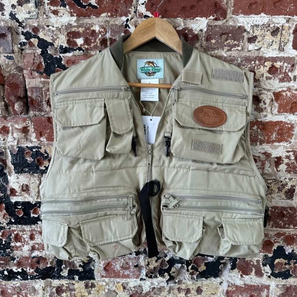 White River Fly Shop Fishing Vest Tan Multi-Pocket Utility Outdoor Size L